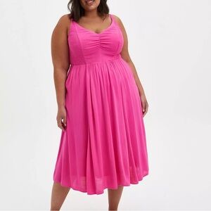 Torrid Pink Lenny Smocked Bodice Spaghetti Strap W/ Pockets Summer Midi Dress
